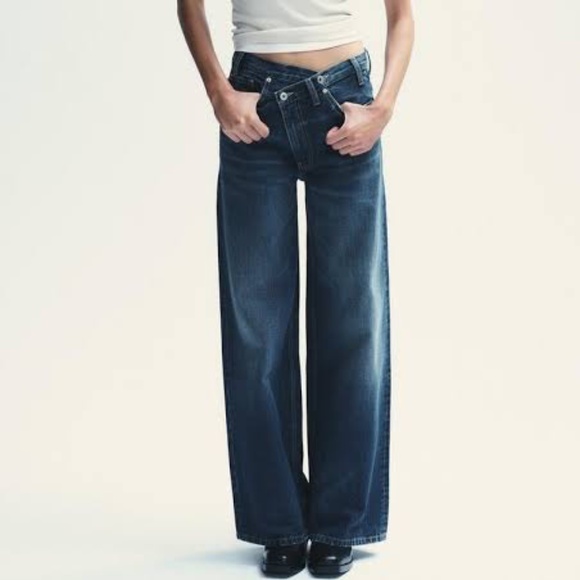 Zara cross over wide straight leg jeans blogger agolde - Picture 2 of 4